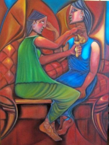 Painting titled "DECANTING" by Ramon Borges, Original Artwork, Oil