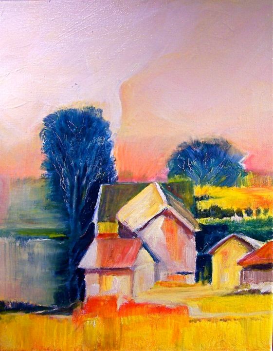 Painting titled "Golden Village" by Ramon Borges, Original Artwork