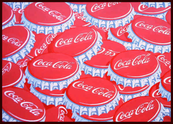 Painting titled "coca cola 100 chapas" by Ramon Campos, Original Artwork, Oil