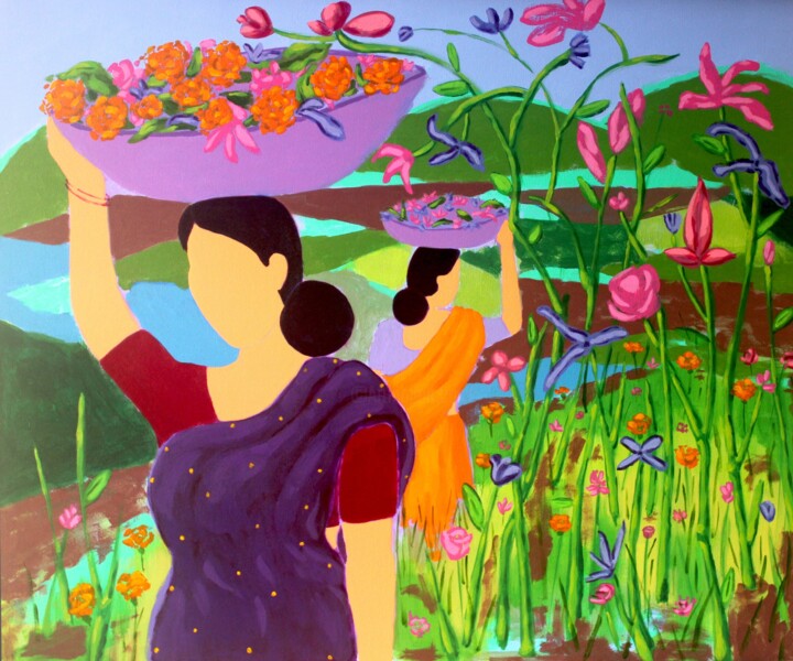Pittura intitolato "Flower Farm" da Ram Patil, Opera d'arte originale, Acrilico