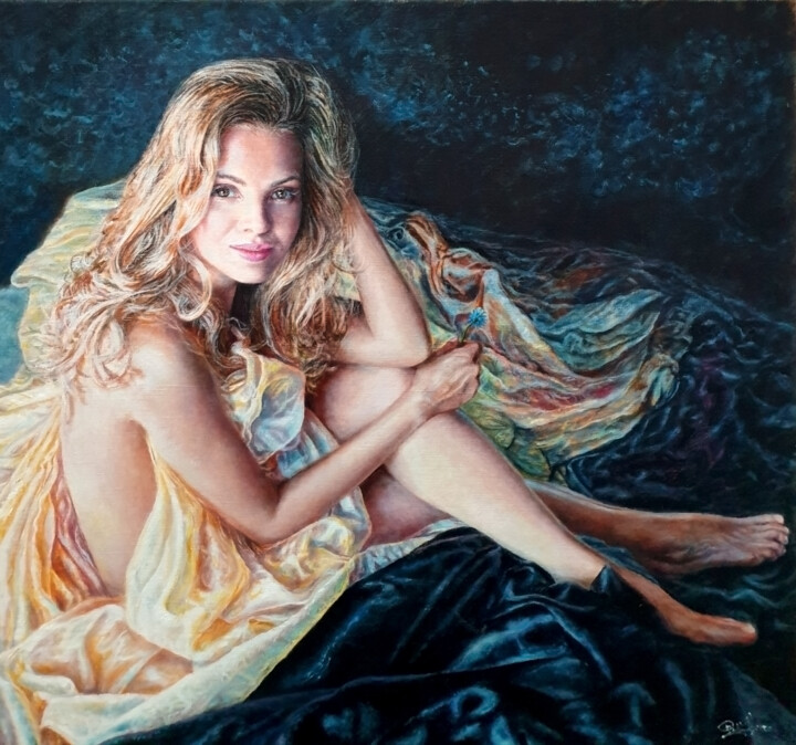 Peinture intitulée "Девушка в драпировк…" par Vladimir Remizov, Œuvre d'art originale, Huile