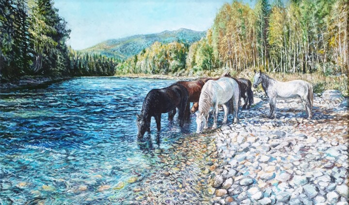 Картина под названием "Катунь - река" - Владимир Ремизов, Подлинное произведение искусства, Масло