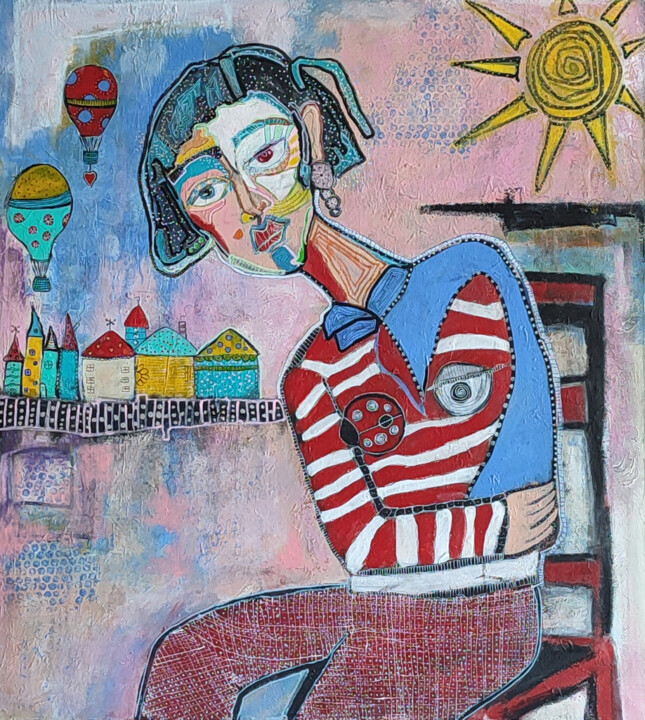 Malerei mit dem Titel "Waiting" von Rana Siba, Original-Kunstwerk, Acryl