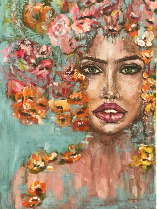 Painting titled "Bloom without anyon…" by Randa Fahem, Original Artwork, Acrylic