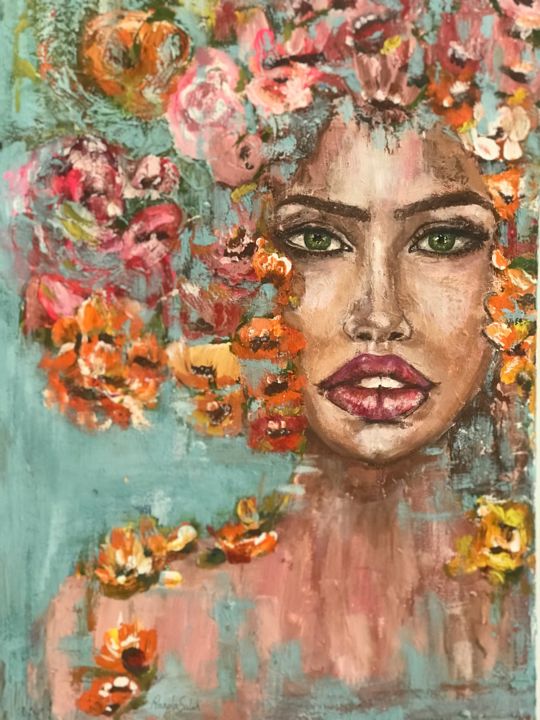 Painting titled "Bloom without anyon…" by Randa Fahem, Original Art, Acrylic