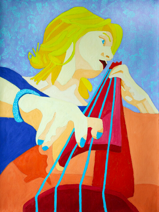 Pintura titulada "Woman and Bass" por Randall Steinke, Obra de arte original, Oleo