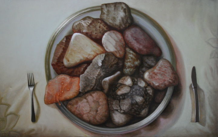 Ζωγραφική με τίτλο ""dinner"" από Rania Emmanouel, Αυθεντικά έργα τέχνης, Λάδι