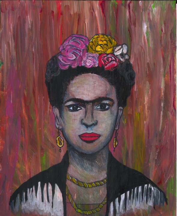 Ζωγραφική με τίτλο "Frida Kahlo" από Ranil Sugathapala, Αυθεντικά έργα τέχνης, Ακρυλικό