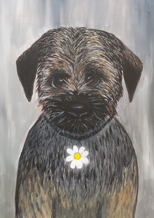 Painting titled "Border Terrier" by Ranil Sugathapala, Original Artwork, Acrylic