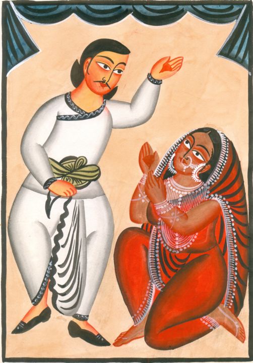 Pittura intitolato "KALIGHAT PATACHITRA4" da Ranjitava Biswas, Opera d'arte originale, Acquarello