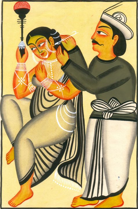 Painting titled "KALIGHAT PATACHITRA7" by Ranjitava Biswas, Original Artwork, Watercolor