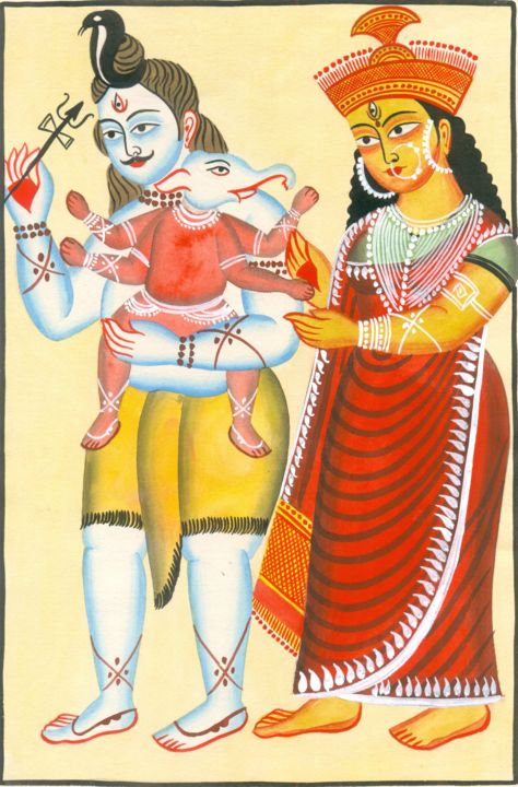 Painting titled "KALIGHAT PATACHITRA8" by Ranjitava Biswas, Original Artwork, Watercolor