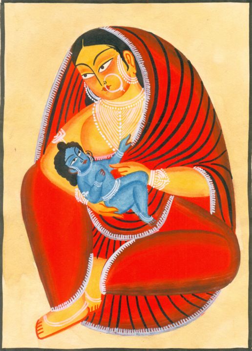 Pintura intitulada "KALIGHAT PATACHITRA…" por Ranjitava Biswas, Obras de arte originais, Aquarela