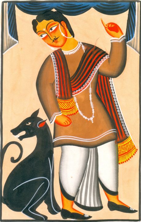 Painting titled "KALIGHAT PATACHITRA…" by Ranjitava Biswas, Original Artwork, Watercolor