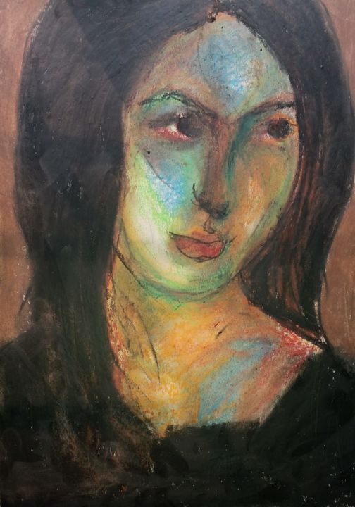Painting titled "girl monalisa" by Kunju Writer, Original Artwork, Pastel