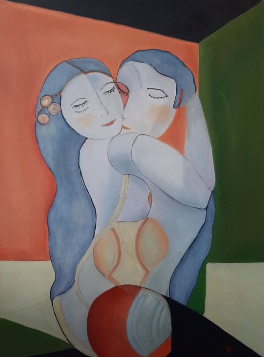 Painting titled "Lovers" by Ranka Novakovic Milivojevic, Original Artwork, Oil