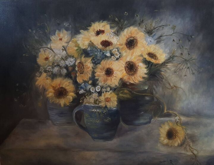 Painting titled "Sunflowers" by Ranka Novakovic Milivojevic, Original Artwork, Oil