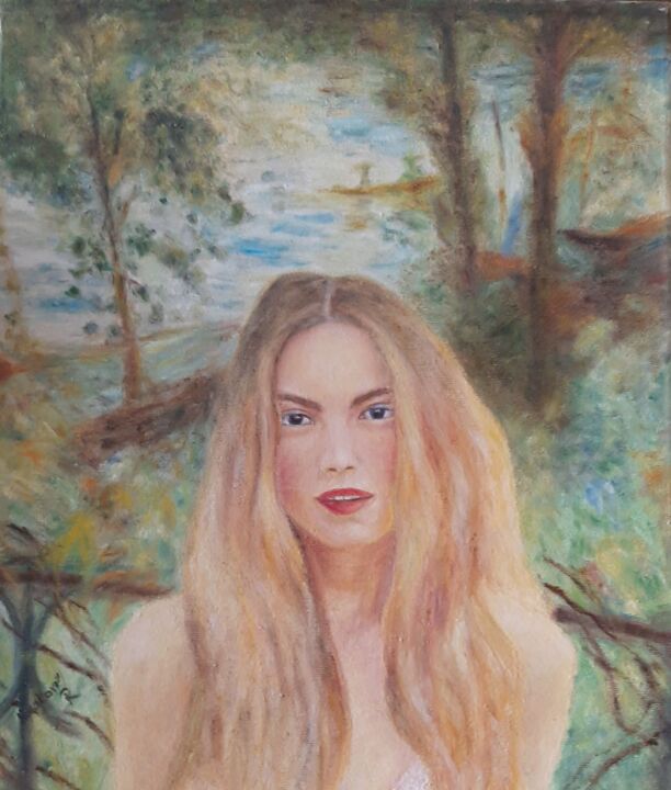 Painting titled "Forest girl" by Ranka Novakovic Milivojevic, Original Artwork, Oil