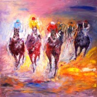 Painting titled "Les galopeurs" by Raoul Ribot, Original Artwork