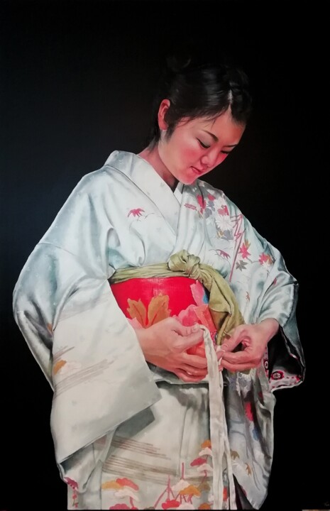 Pittura intitolato "Kimono 4" da Raphael Fourneau, Opera d'arte originale, Olio
