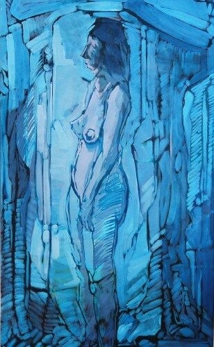 Peinture intitulée "Profil femme en bleu" par Raphael Lamielle, Œuvre d'art originale