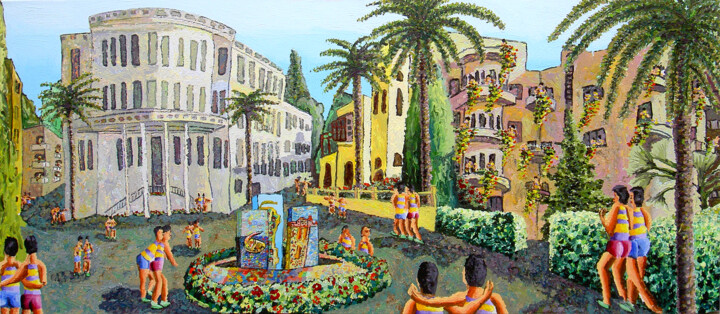 Painting titled "naive paintings urb…" by Raphael Perez, Original Artwork, Acrylic