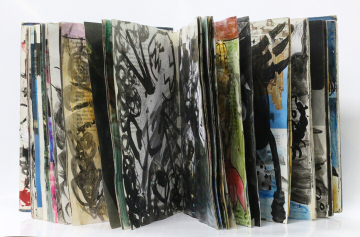 제목이 "artist book drawing…"인 콜라주 Raphael Perez로, 원작, 아크릴