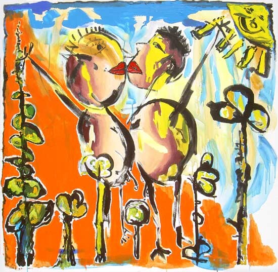 Painting titled "couple kissing the…" by Raphael Perez, Original Artwork, Acrylic