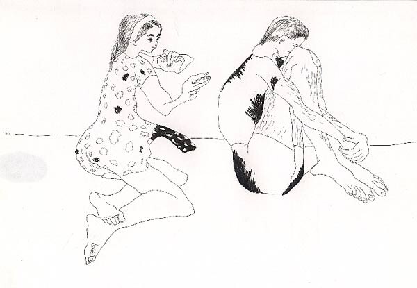 Dessin intitulée "couple drawing man…" par Raphael Perez, Œuvre d'art originale, Encre