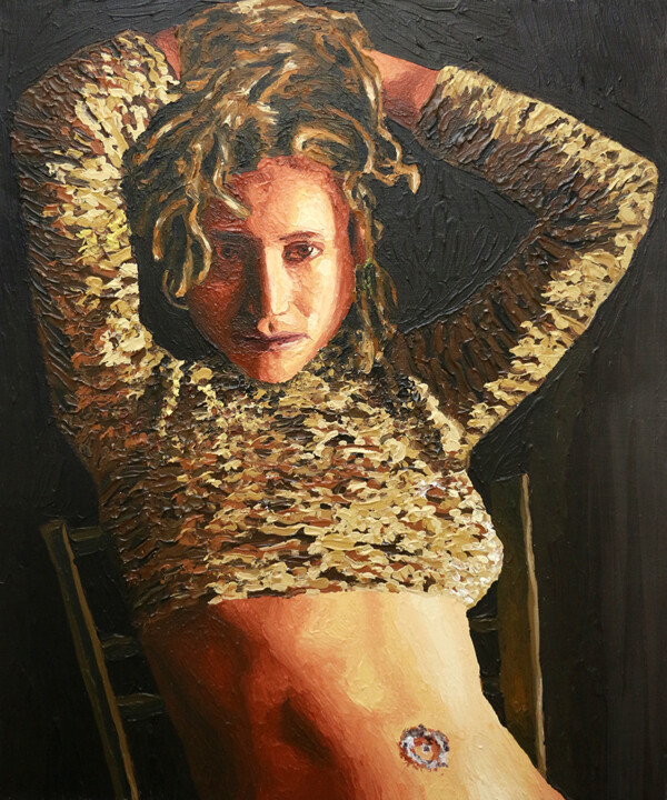 Painting titled "relistic young woma…" by Raphael Perez, Original Artwork, Acrylic
