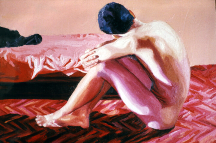 Painting titled "red room nude male…" by Raphael Perez, Original Artwork, Oil
