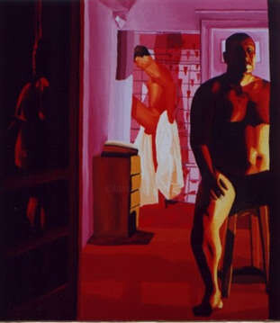 Malerei mit dem Titel "red room sugar dadd…" von Raphael Perez, Original-Kunstwerk, Öl