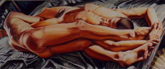 Pintura titulada "gay couple painting…" por Raphael Perez, Obra de arte original, Oleo