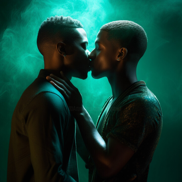 Arts numériques intitulée "צילום שני גברים הומ…" par Raphael Perez, Œuvre d'art originale, Image générée par l'IA