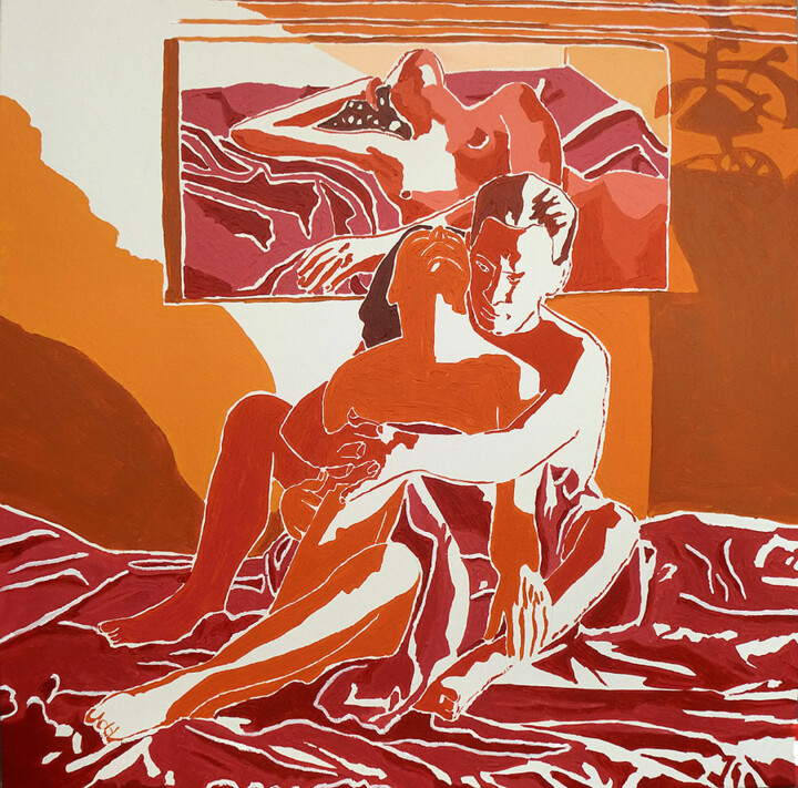 Painting titled "homme relation femm…" by Raphael Perez, Original Artwork, Acrylic
