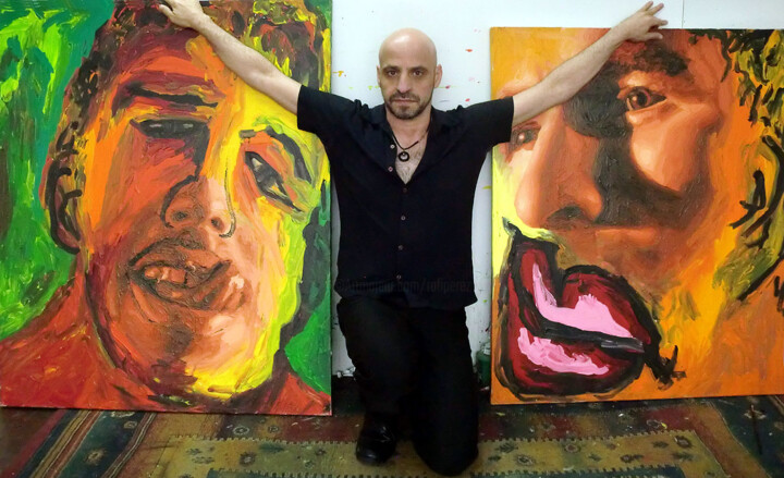 Pittura intitolato "expressive portrait…" da Raphael Perez, Opera d'arte originale, Acrilico