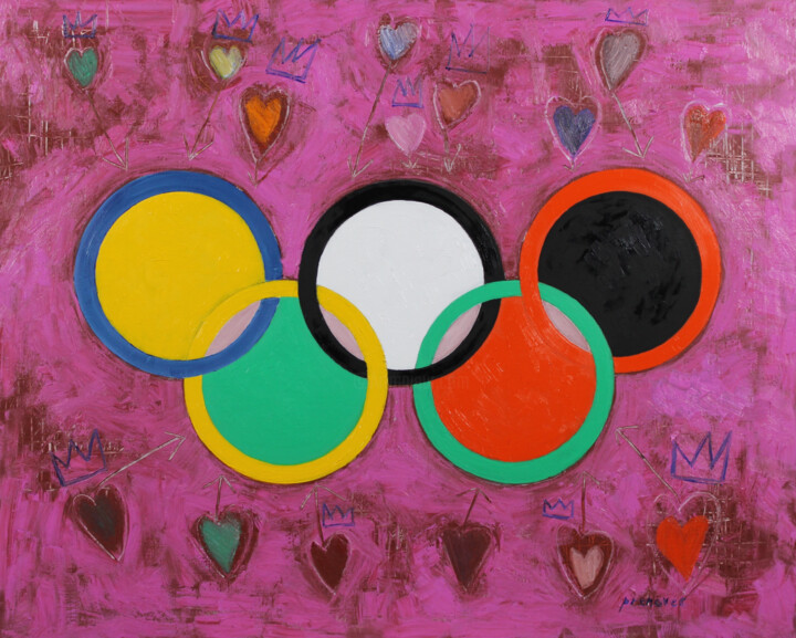Painting titled "Anneaux olympiques,…" by Raphaël Prenovec, Original Artwork, Oil Mounted on Wood Stretcher frame