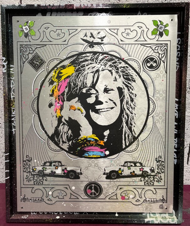 Druckgrafik mit dem Titel "Janis Joplin" von Raphael Trigaux (Colorzyourmind), Original-Kunstwerk, Gravur