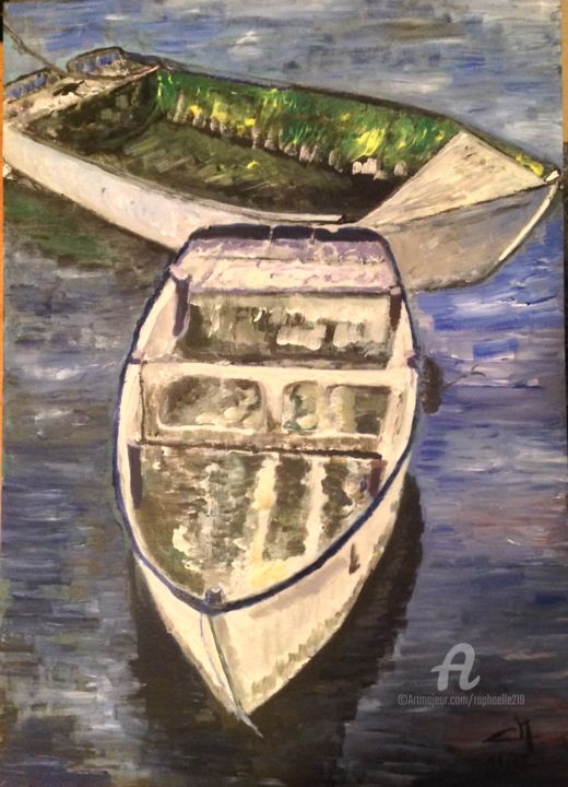 Painting titled "Les barques" by Christel, Original Artwork, Acrylic
