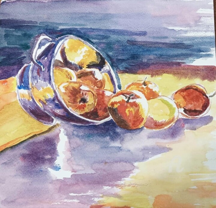 Painting titled "Nature morte" by Christel, Original Artwork, Watercolor