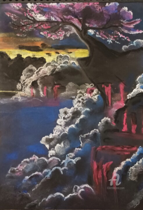 Dessin intitulée "Un autre monde" par Christel, Œuvre d'art originale, Pastel