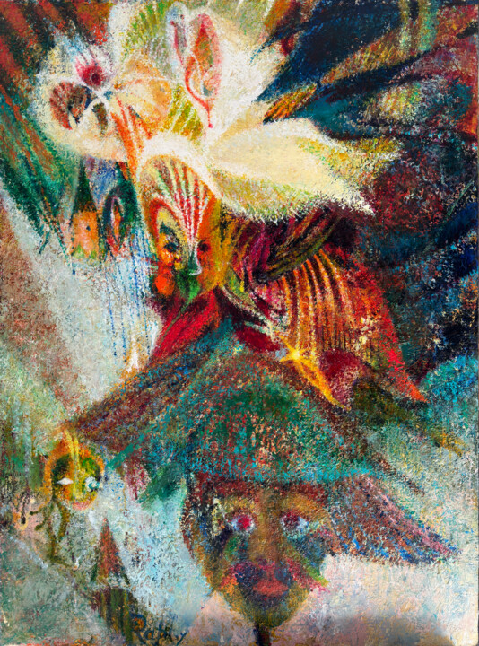 Painting titled "Une fleur au chapea…" by Raphy, Original Artwork, Oil