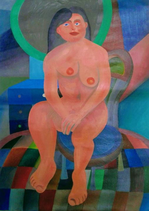 Painting titled "Mujer cubista (mode…" by Nicolle Fernández, Original Artwork, Oil