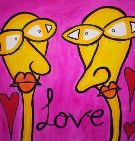 Painting titled "Love sisters" by Raquel Ruth Martos Martinez, Original Artwork, Acrylic