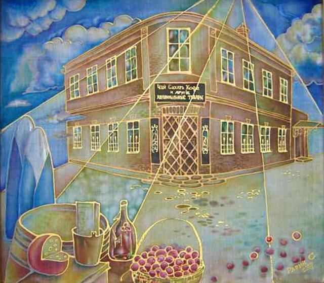 Peinture intitulée "Лавка Чеховых (бати…" par Svetlana Rarii, Œuvre d'art originale
