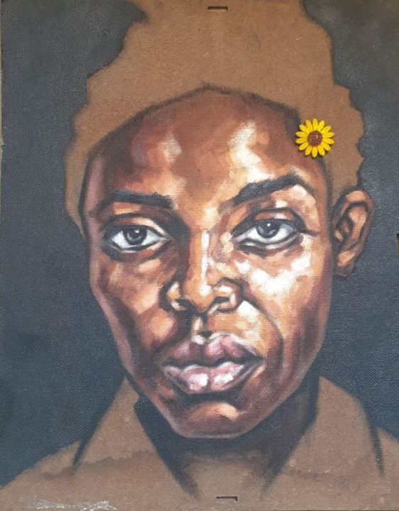 Painting titled "the flower" by Ras Habte, Original Artwork, Oil