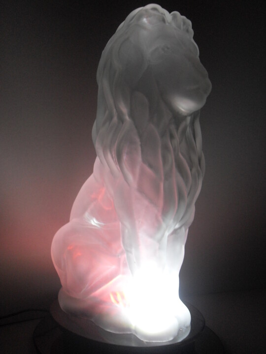 Sculpture titled "Glass lamp "Lion" (…" by Rashid Bakirov, Original Artwork, Glass