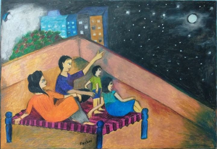 Drawing titled "Skygazing" by Rashmi Kanchan, Original Artwork, Pastel