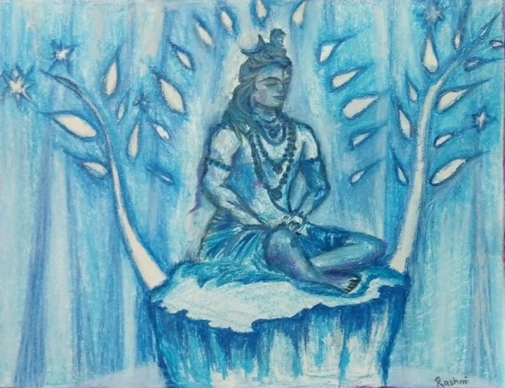 Drawing titled "Shiva" by Rashmi Kanchan, Original Artwork, Pastel