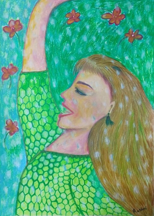 Drawing titled "Happy girl 2" by Rashmi Kanchan, Original Artwork, Pastel